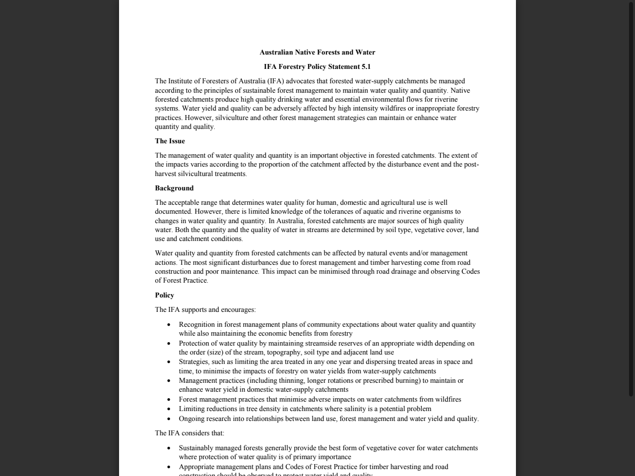 Preview of Australian Native Forests and Water IFA Forestry Policy Statement 5.1, accessed August 10, 2025,