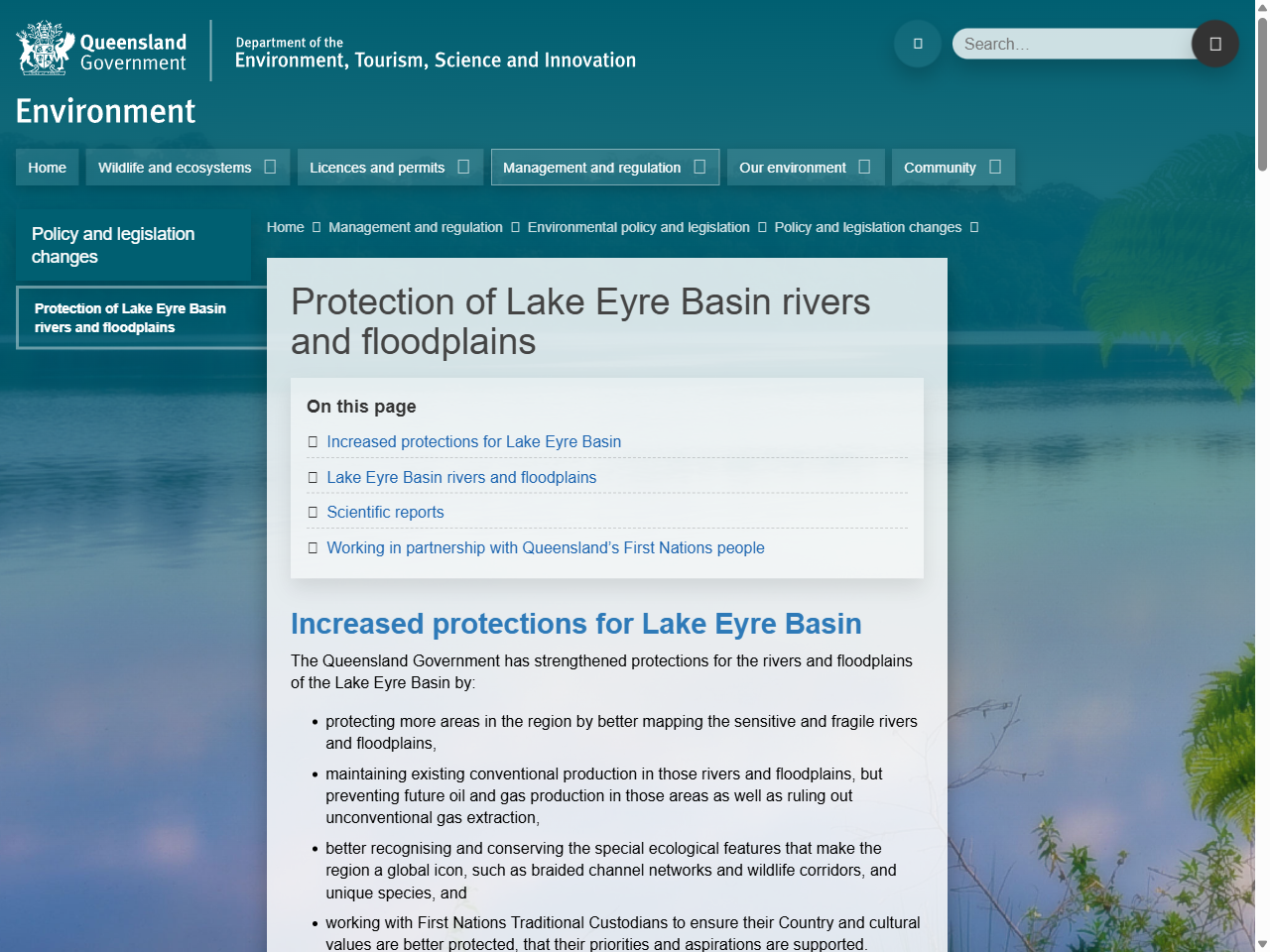 Preview of Protection of Lake Eyre Basin rivers and floodplains - Queensland Environment Department