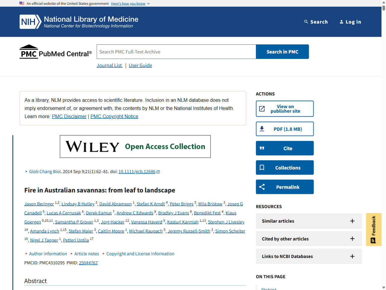 Preview of Fire in Australian savannas: from leaf to landscape - PMC - PubMed Central, accessed July 24, 2025,