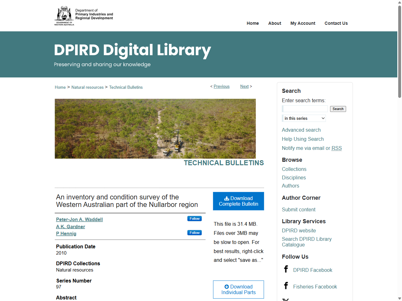 Preview of An inventory and condition survey of the Western Australian part of the Nullarbor region - DPIRD's Digital library, accessed July 25, 2025