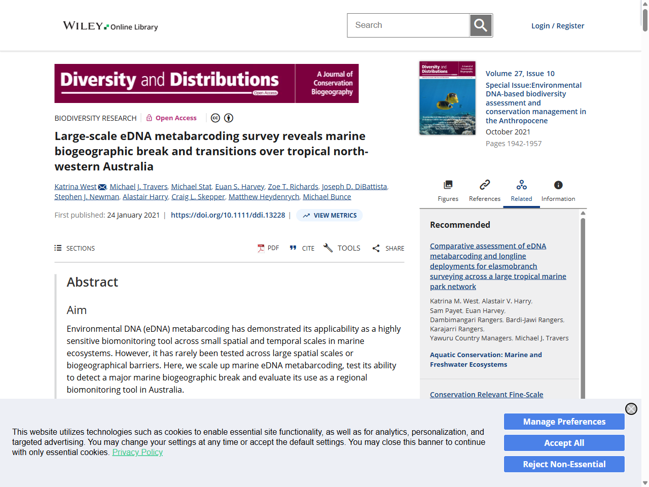 Preview of Large-scale eDNA metabarcoding survey reveals marine biogeographic break and transitions over tropical north-western Australia