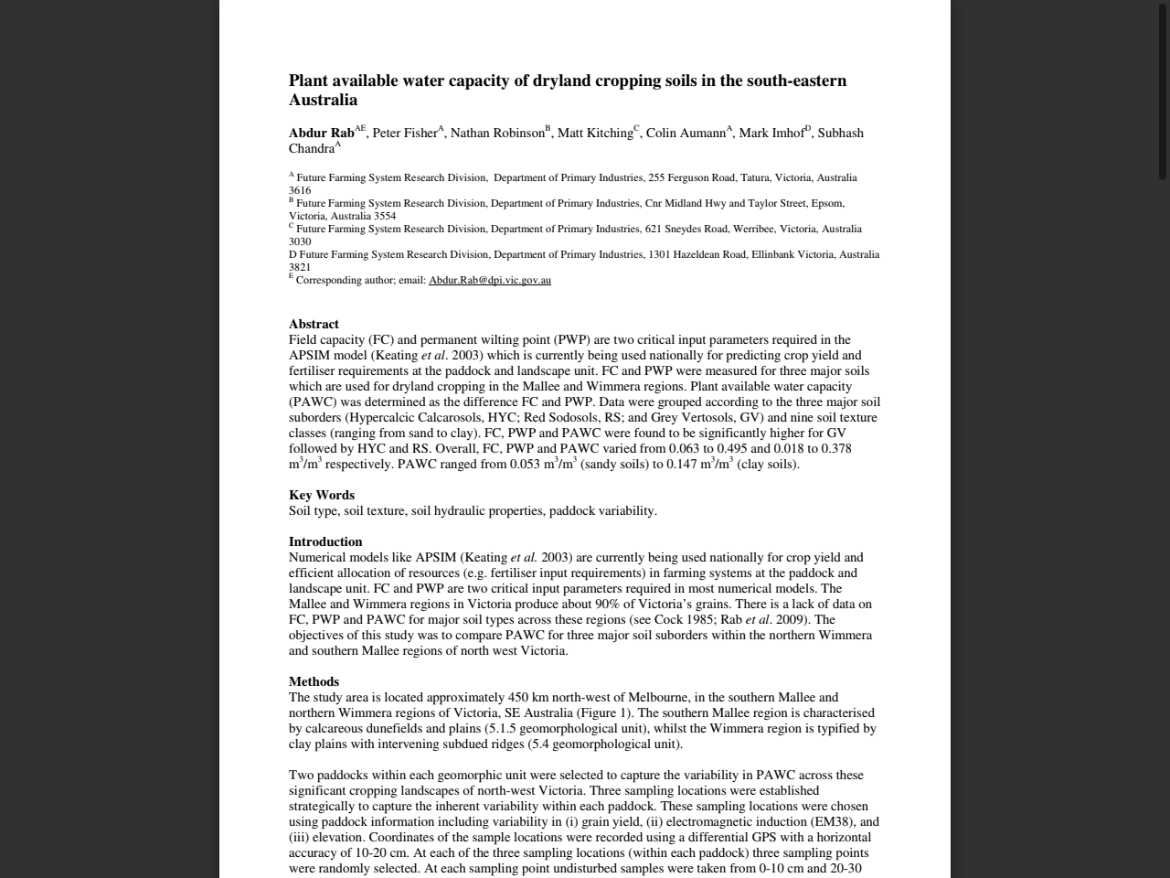 Preview of Plant available water capacity of dryland cropping soils in the south-eastern Australia - IUSS, accessed August 6, 2025