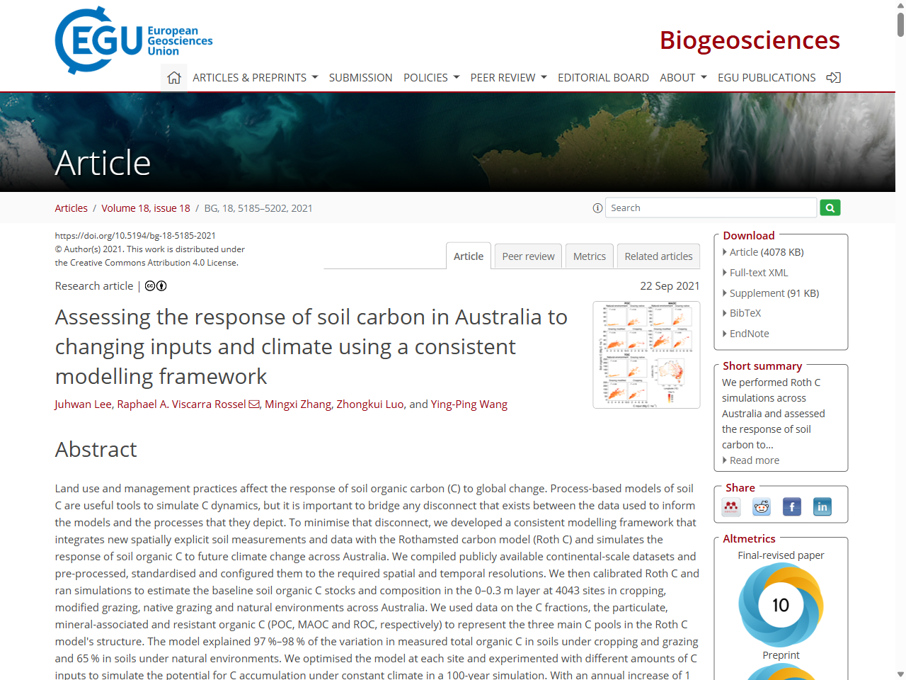 Preview of Assessing the response of soil carbon in Australia to changing inputs and climate using a consistent modelling framework - BG