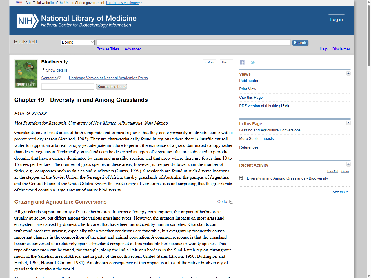 Preview of Diversity in and Among Grasslands - Biodiversity - NCBI Bookshelf, accessed May 13, 2025, 