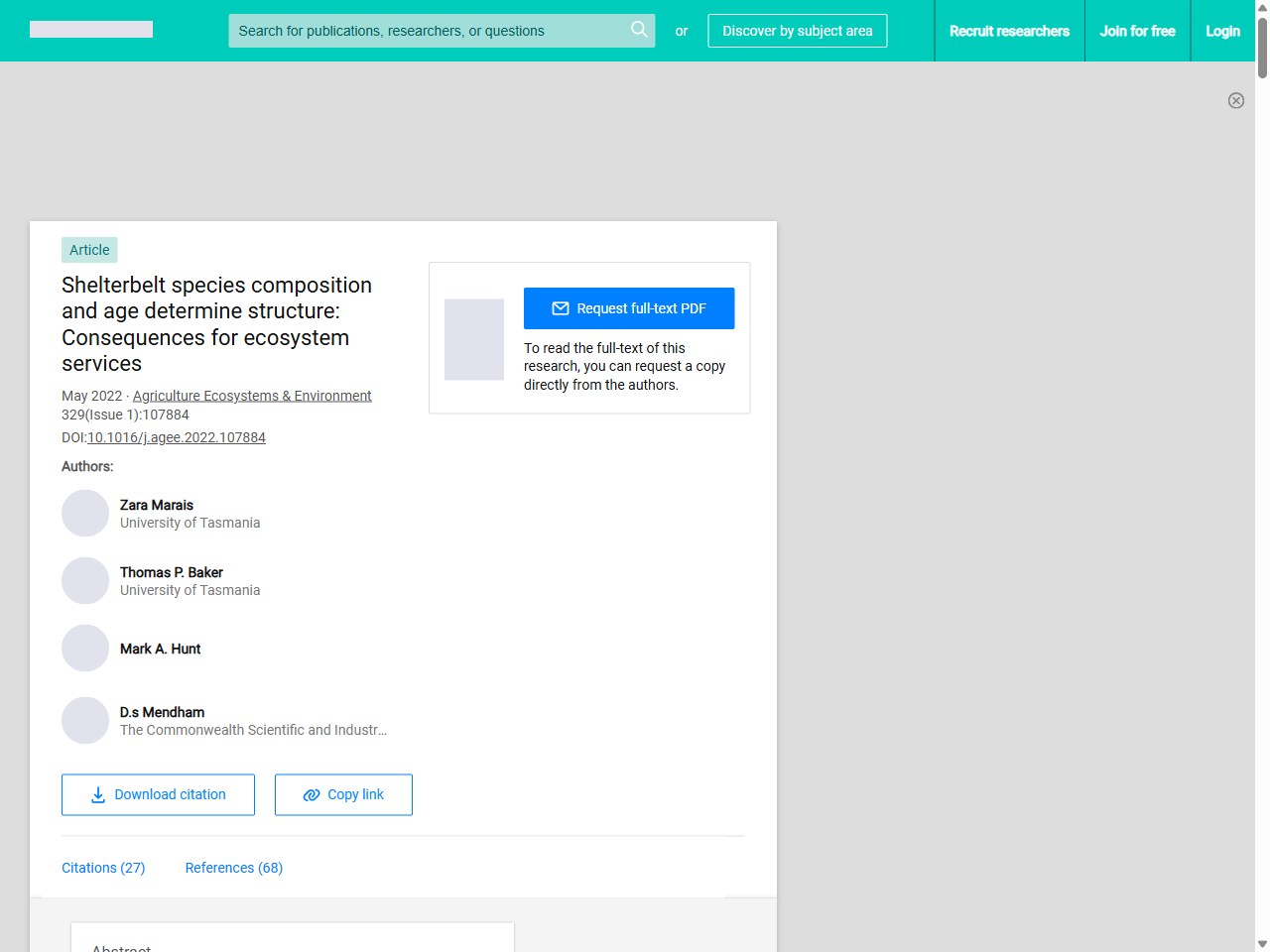 Preview of Shelterbelt species composition and age determine structure: Consequences for ecosystem services