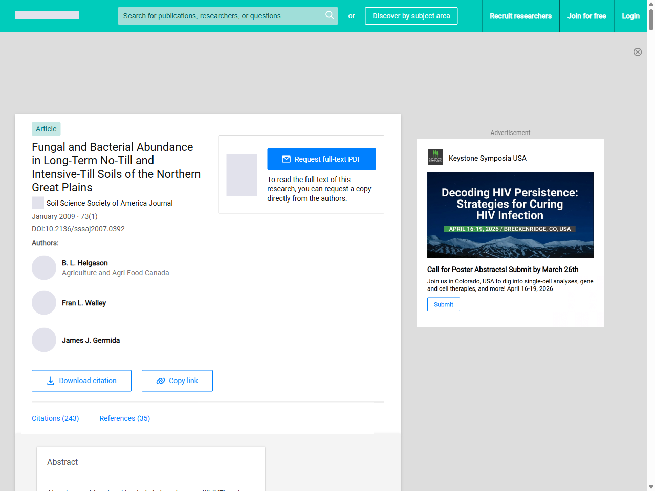 Preview of Fungal and Bacterial Abundance in Long-Term No-Till and Intensive-Till Soils of the Northern Great Plains | Request PDF - ResearchGate