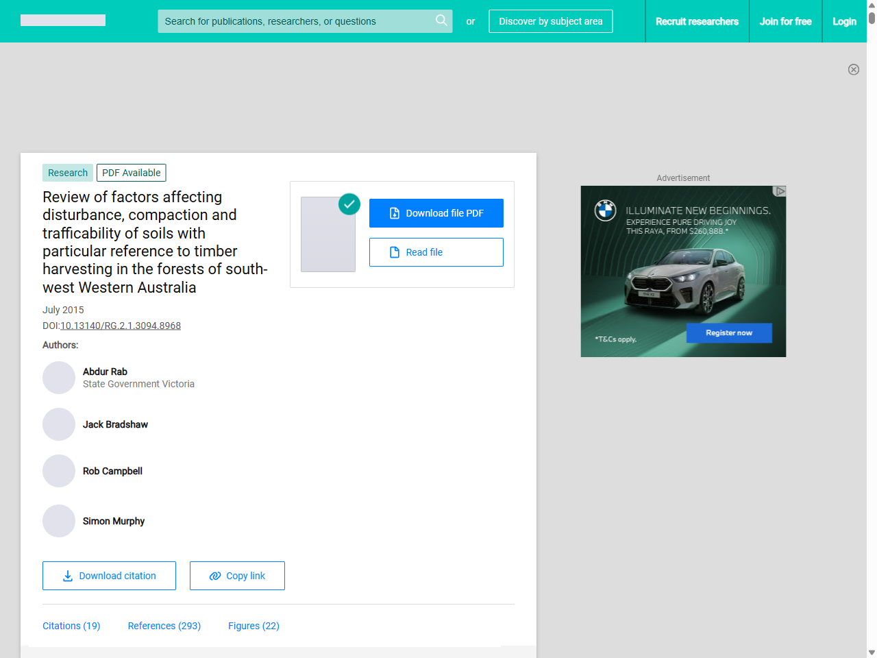 Preview of (PDF) Review of factors affecting disturbance, compaction and trafficability of soils with particular reference to timber harvesting in the forests of south-west Western Australia - ResearchGate, accessed July 30, 2025, 