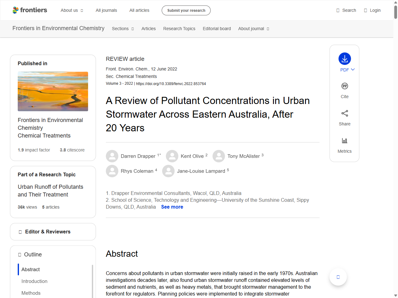 Preview of A Review of Pollutant Concentrations in Urban Stormwater Across Eastern Australia, After 20 Years - Frontiers, accessed July 13, 2025, 