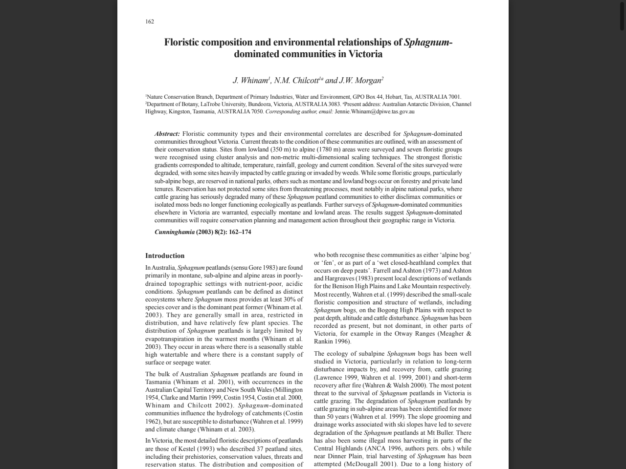 Preview of Floristic composition and environmental relationships of Sphagnum-dominated communities in Victoria