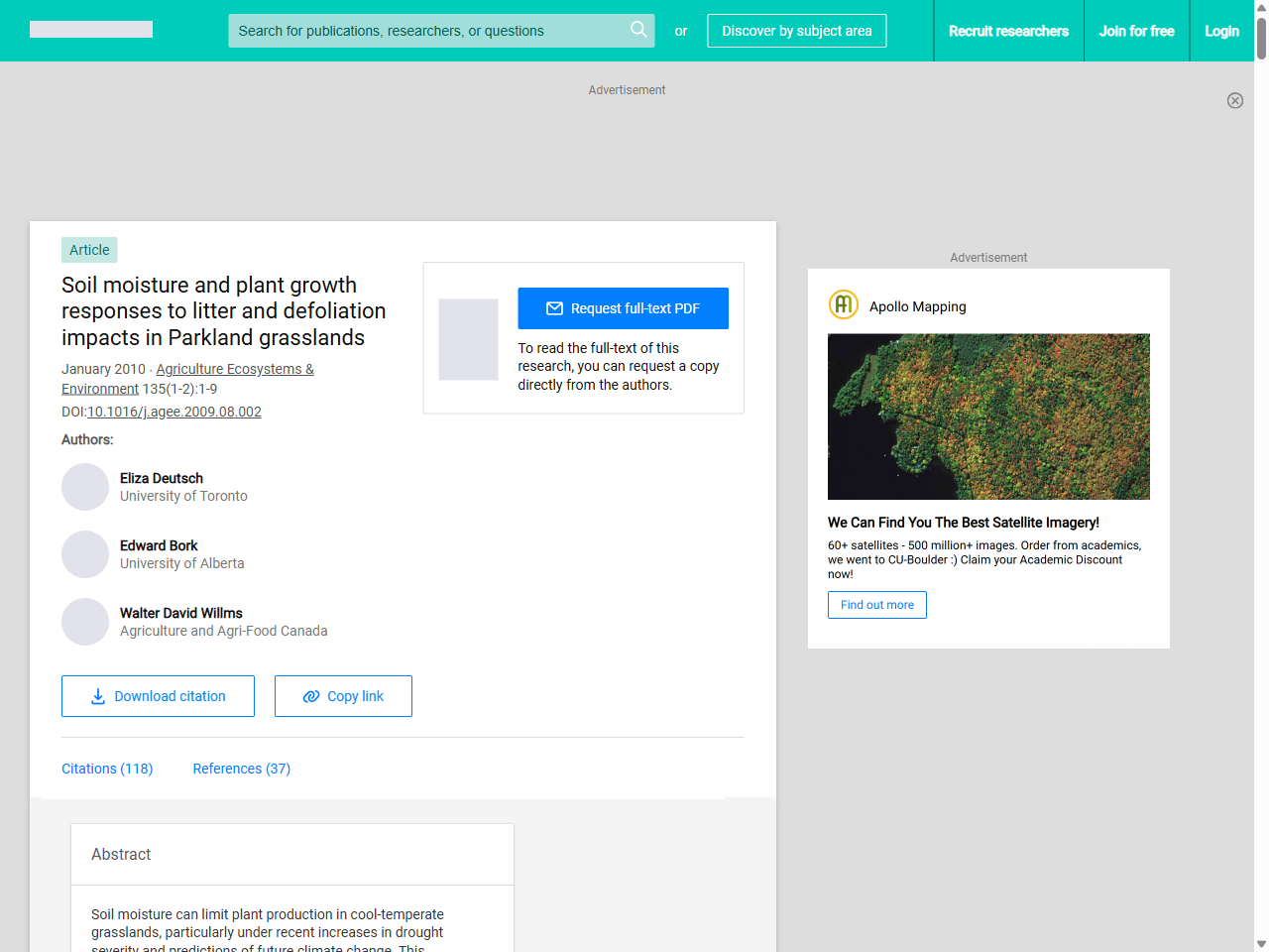 Preview of Soil moisture and plant growth responses to litter and defoliation impacts in Parkland grasslands | Request PDF - ResearchGate, accessed August 6, 2025,