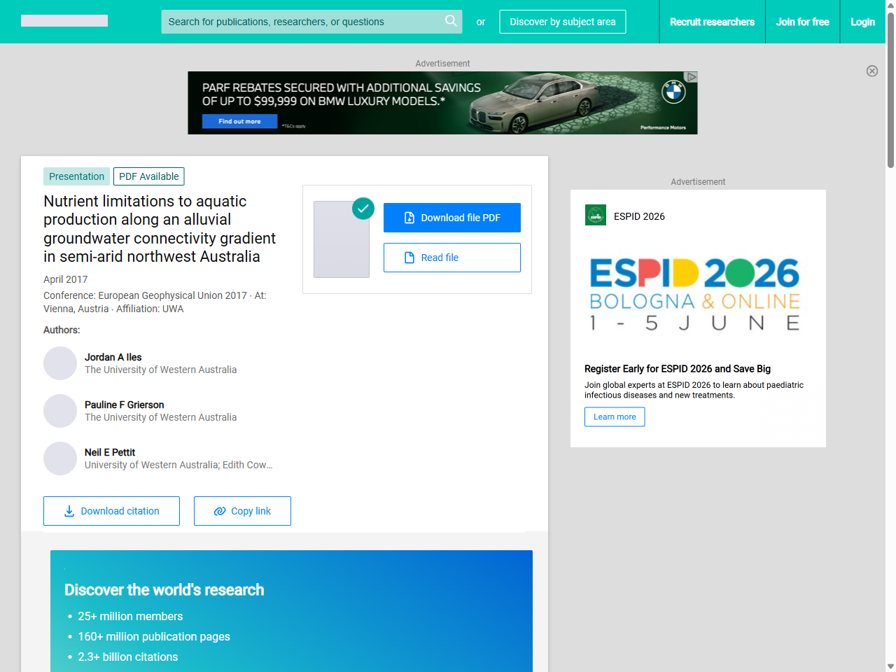 Preview of (PDF) Nutrient limitations to aquatic production along an alluvial groundwater connectivity gradient in semi-arid northwest Australia - ResearchGate, accessed July 26, 2025,