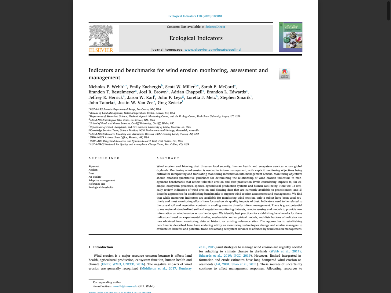 Preview of Indicators and benchmarks for wind erosion monitoring, assessment and management - USDA ARS