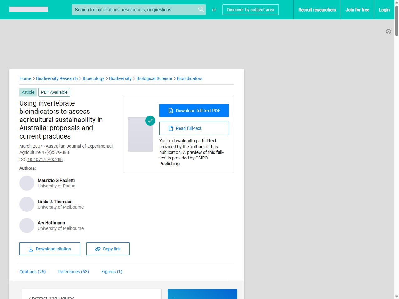 Preview of (PDF) Using invertebrate bioindicators to assess agricultural sustainability in Australia: proposals and current practices - ResearchGate