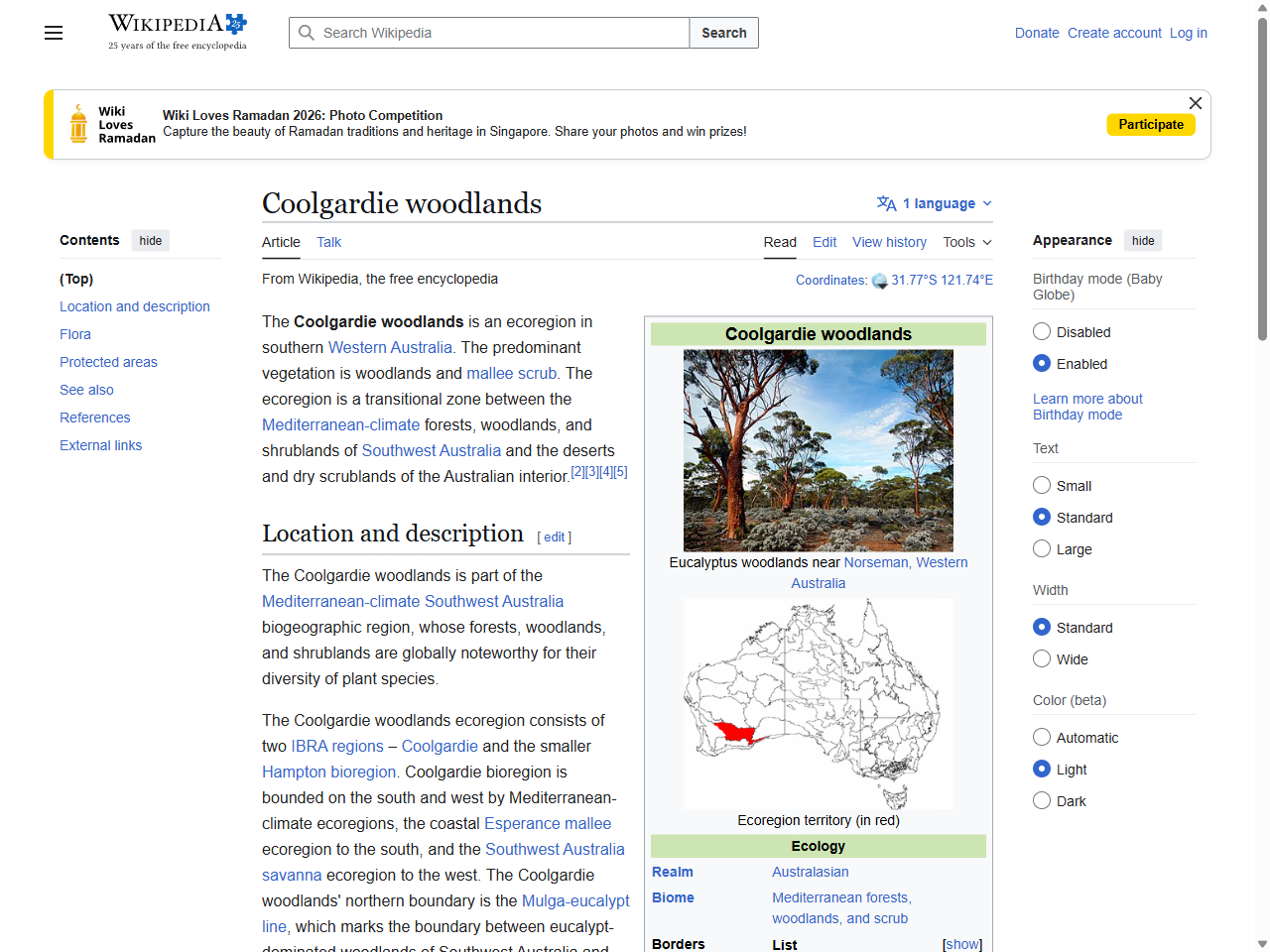 Preview of Coolgardie woodlands - Wikipedia, accessed July 13, 2025