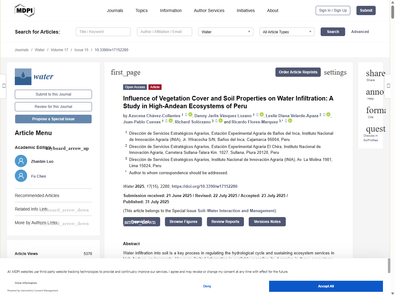 Preview of Influence of Vegetation Cover and Soil Properties on Water Infiltration: A Study in High-Andean Ecosystems of Peru - MDPI