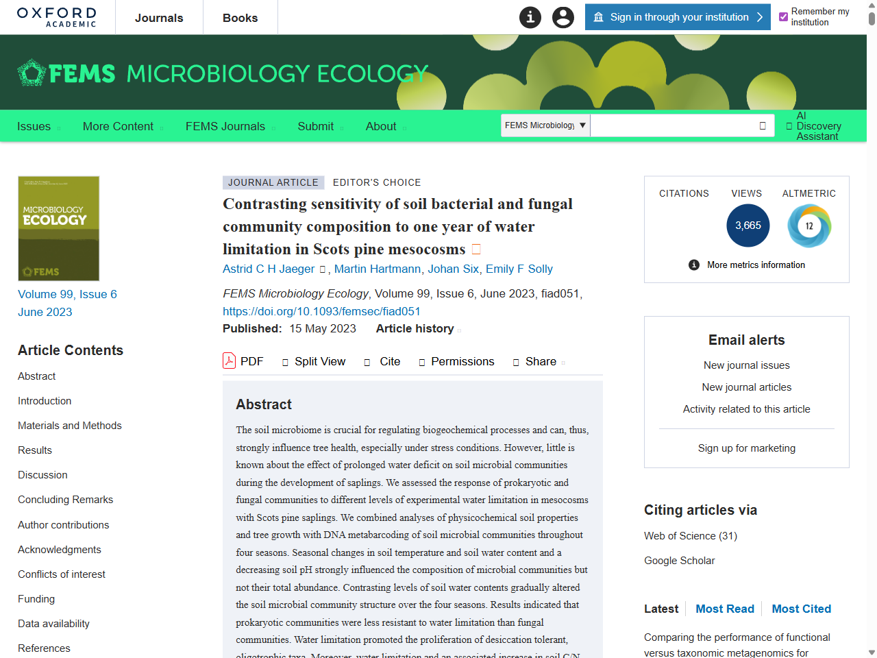 Preview of Contrasting sensitivity of soil bacterial and fungal community composition to one year of water limitation in Scots pine mesocosms | FEMS Microbiology Ecology | Oxford Academic, accessed July 22, 2025