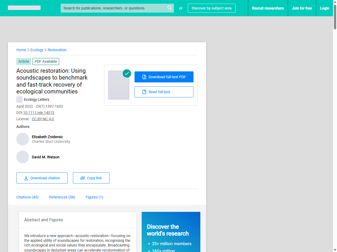 Preview of (PDF) Acoustic restoration: Using soundscapes to benchmark and fasttrack recovery of ecological communities - ResearchGate, accessed May 14, 2026,