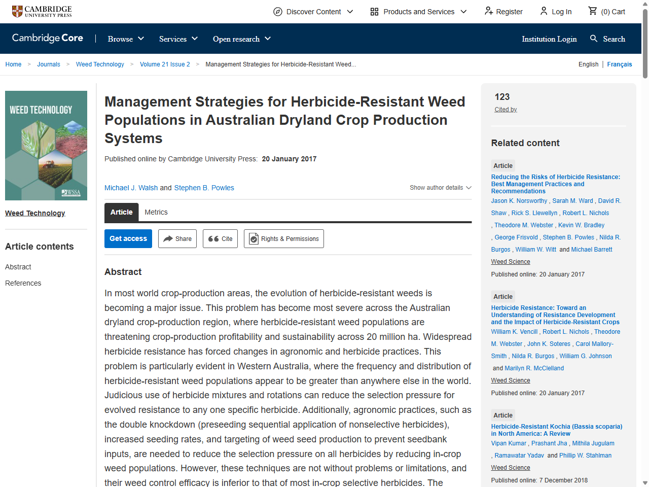 Preview of Management Strategies for Herbicide-Resistant Weed Populations in Australian Dryland Crop Production Systems - Cambridge University Press & Assessment, accessed July 6, 2025,
