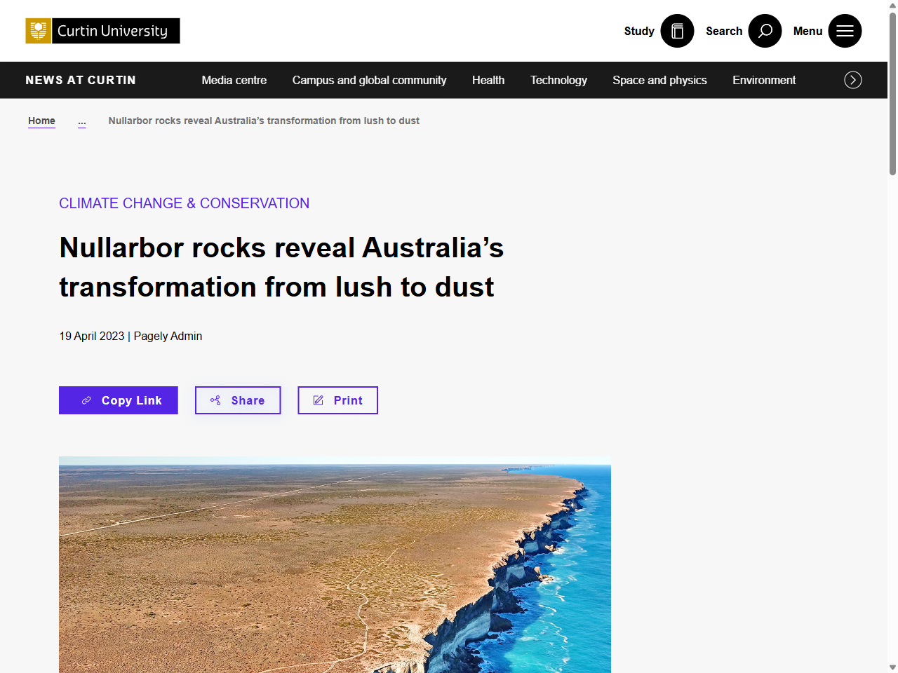 Preview of Nullarbor rocks reveal Australia's transformation from lush to dust - Curtin University, accessed July 23, 2025