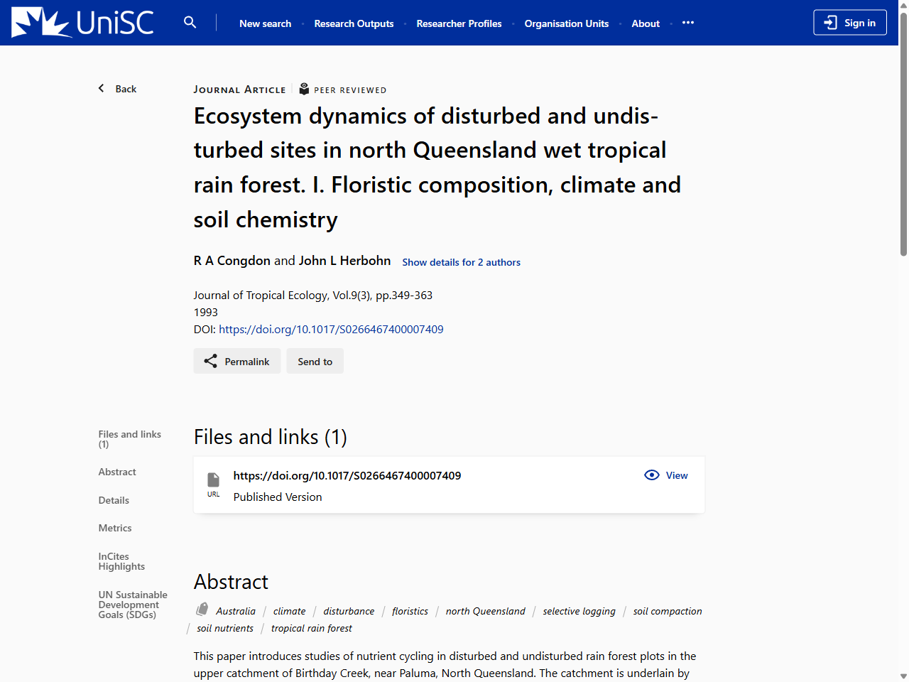 Preview of Plant-soil nutrient relationships in the wet tropical rainforests of north Queensland, Australia (Maycock 1998)
