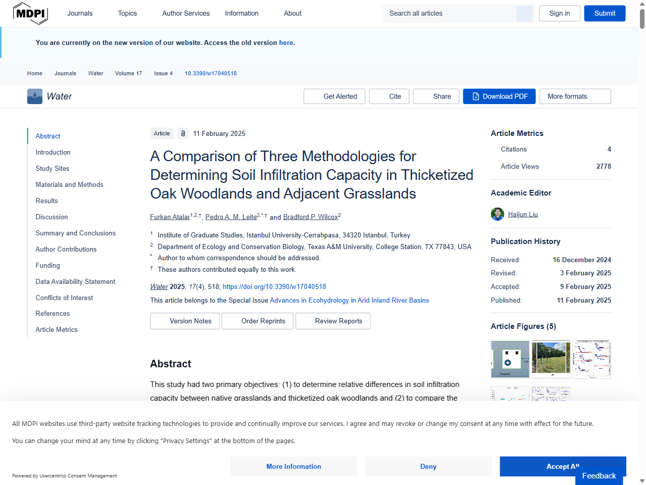 Preview of A Comparison of Three Methodologies for Determining Soil Infiltration Capacity in Thicketized Oak Woodlands and Adjacent Grasslands - MDPI