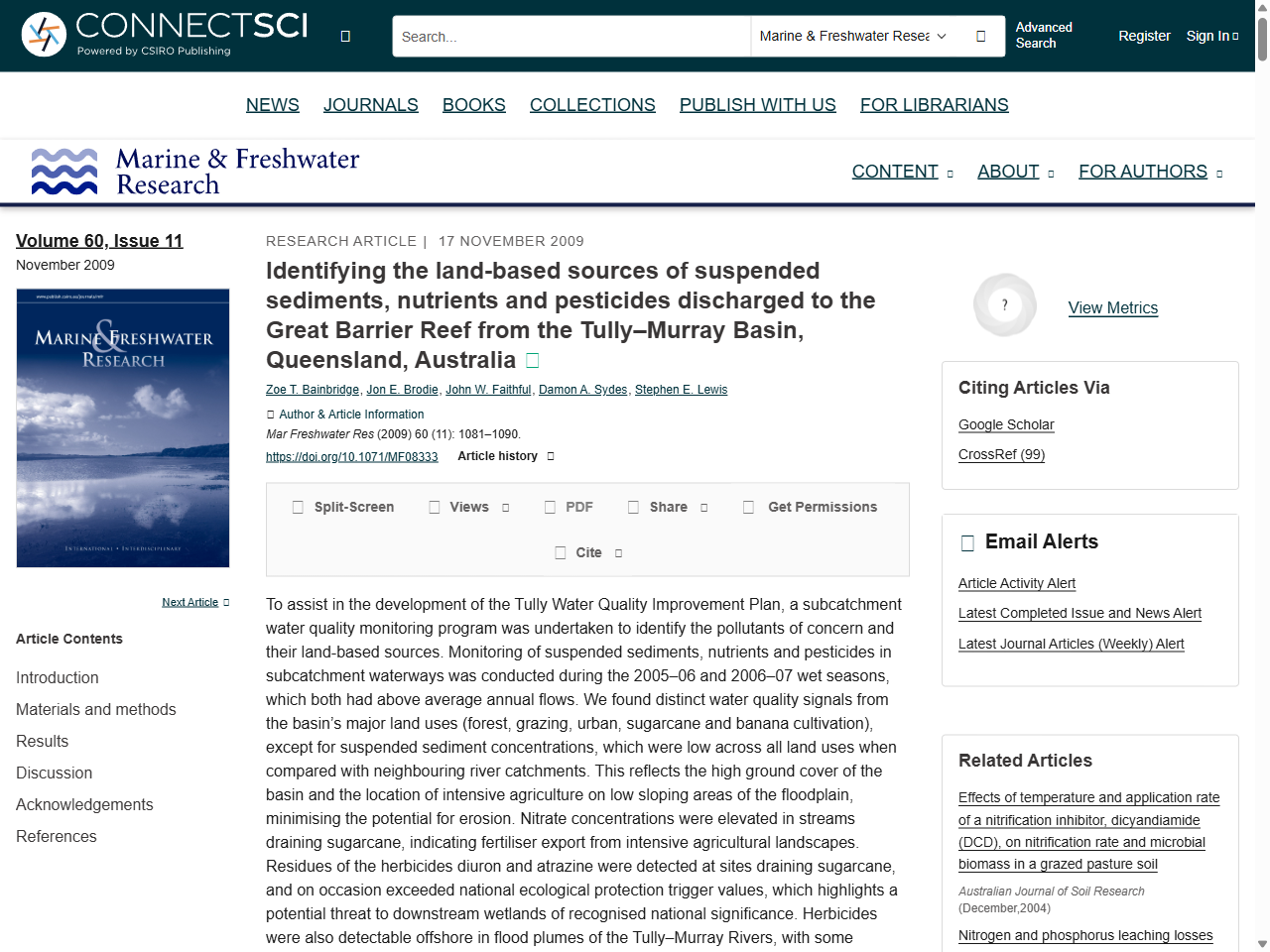 Preview of Identifying the land-based sources of suspended sediments, nutrients and pesticides discharged to the Great Barrier Reef from the Tully–Murray Basin, Queensland, Australia - CSIRO PUBLISHING | Marine and Freshwater Research, accessed July 20, 2025, 