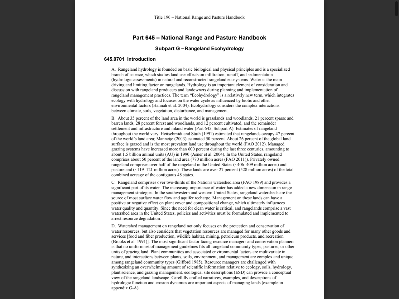Preview of Part 645 – National Range and Pasture Handbook - Subpart G – Rangeland Ecohydrology 645.0701 Introduction - USDA