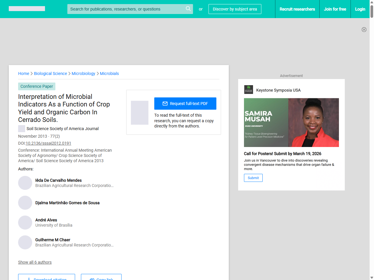 Preview of Interpretation of Microbial Indicators As a Function of Crop Yield and Organic Carbon In Cerrado Soils. | Request PDF - ResearchGate