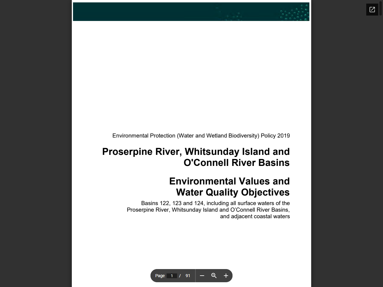 Preview of Proserpine River, Whitsunday Island and O'Connell River Basins Environmental Values and Water Quality Objectives - Queensland Environment Department, accessed August 2, 2025,