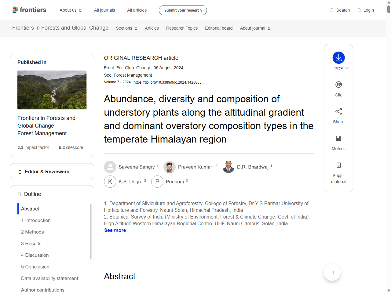 Preview of Abundance, diversity and composition of understory plants along the altitudinal gradient and dominant overstory composition types in the temperate Himalayan region - Frontiers, accessed on May 28, 2025