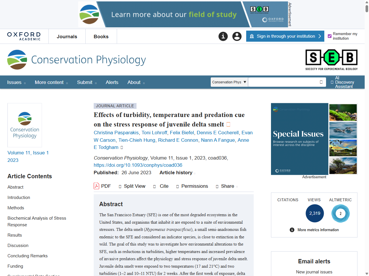 Preview of Effects of turbidity, temperature and predation cue on the stress response of juvenile delta smelt | Conservation Physiology | Oxford Academic