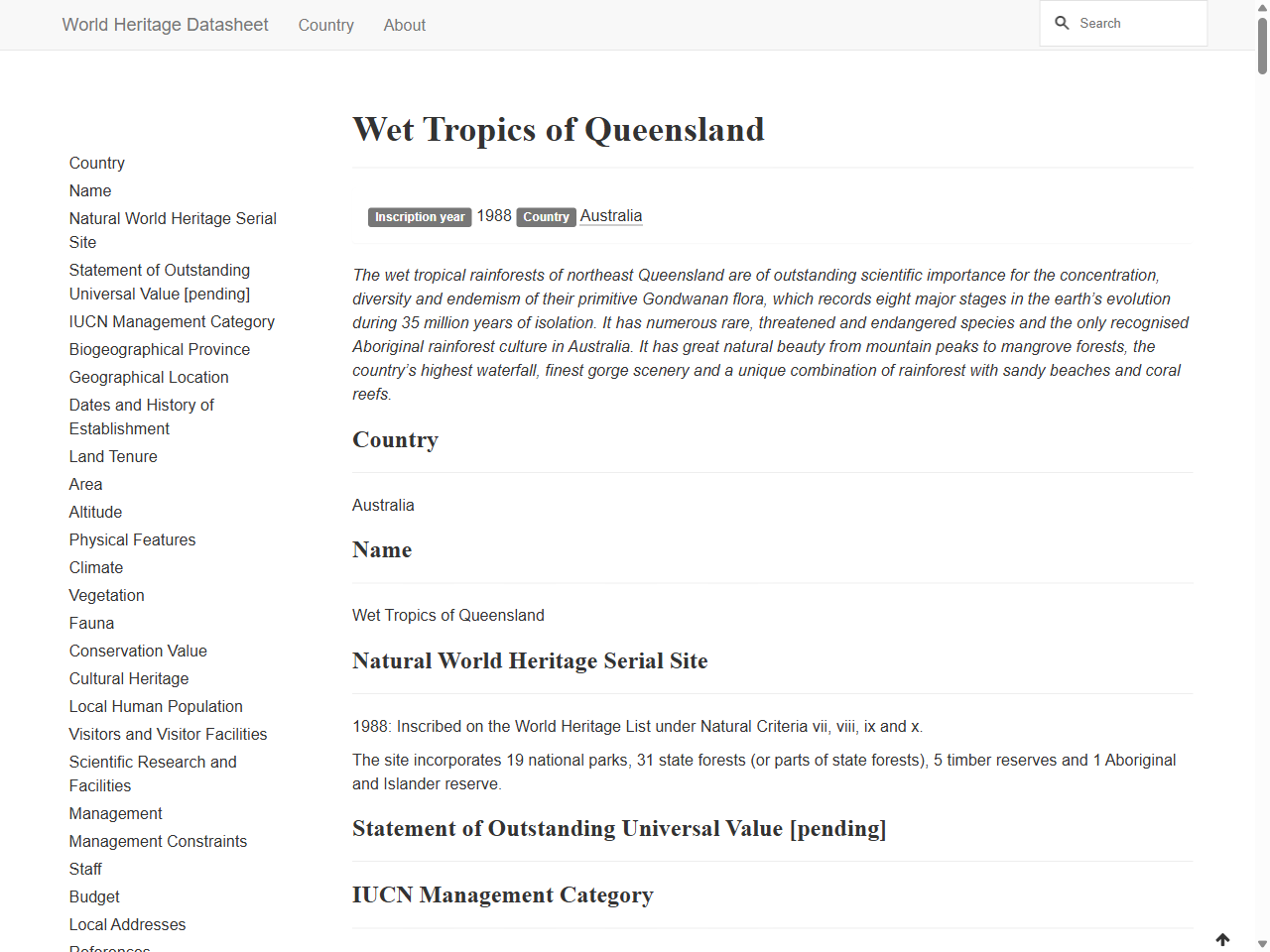 Preview of WET TROPICS OF QUEENSLAND - World Heritage Datasheet - UNEP-WCMC, accessed July 30, 2025, 