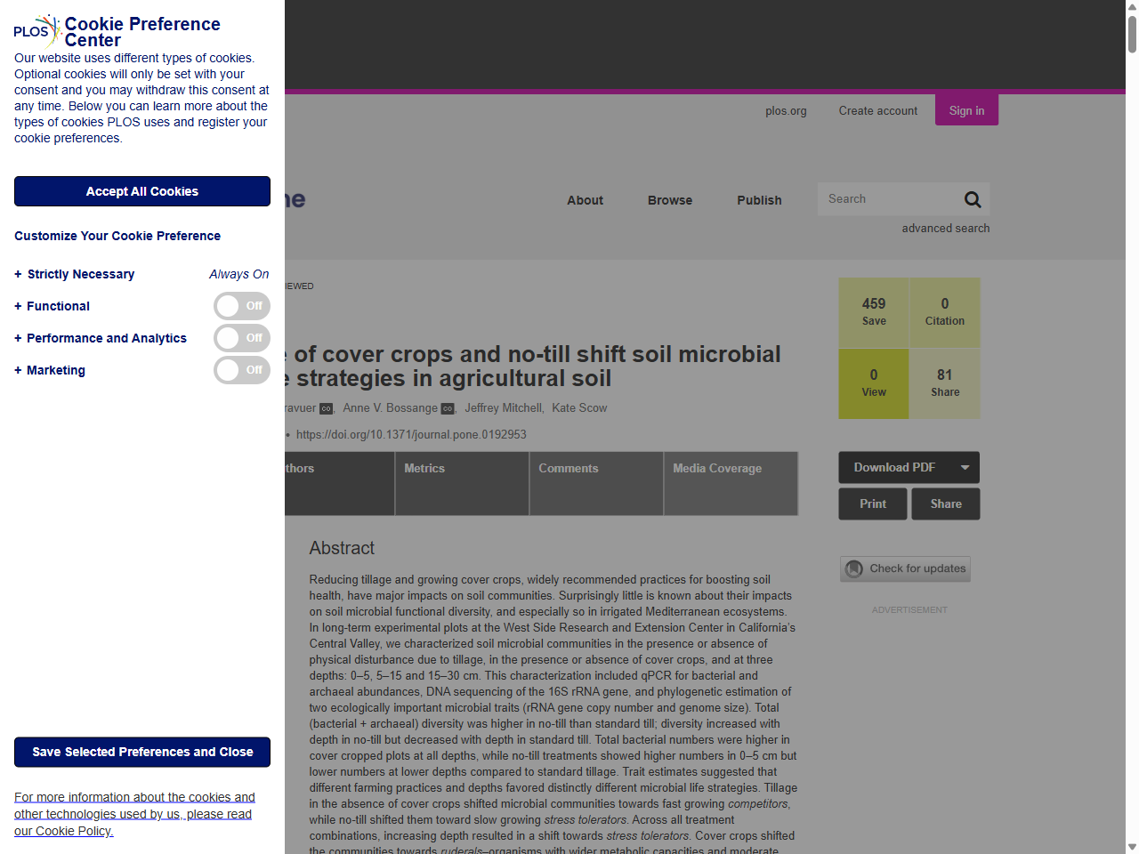 Preview of Long-term use of cover crops and no-till shift soil microbial ... - PLOS