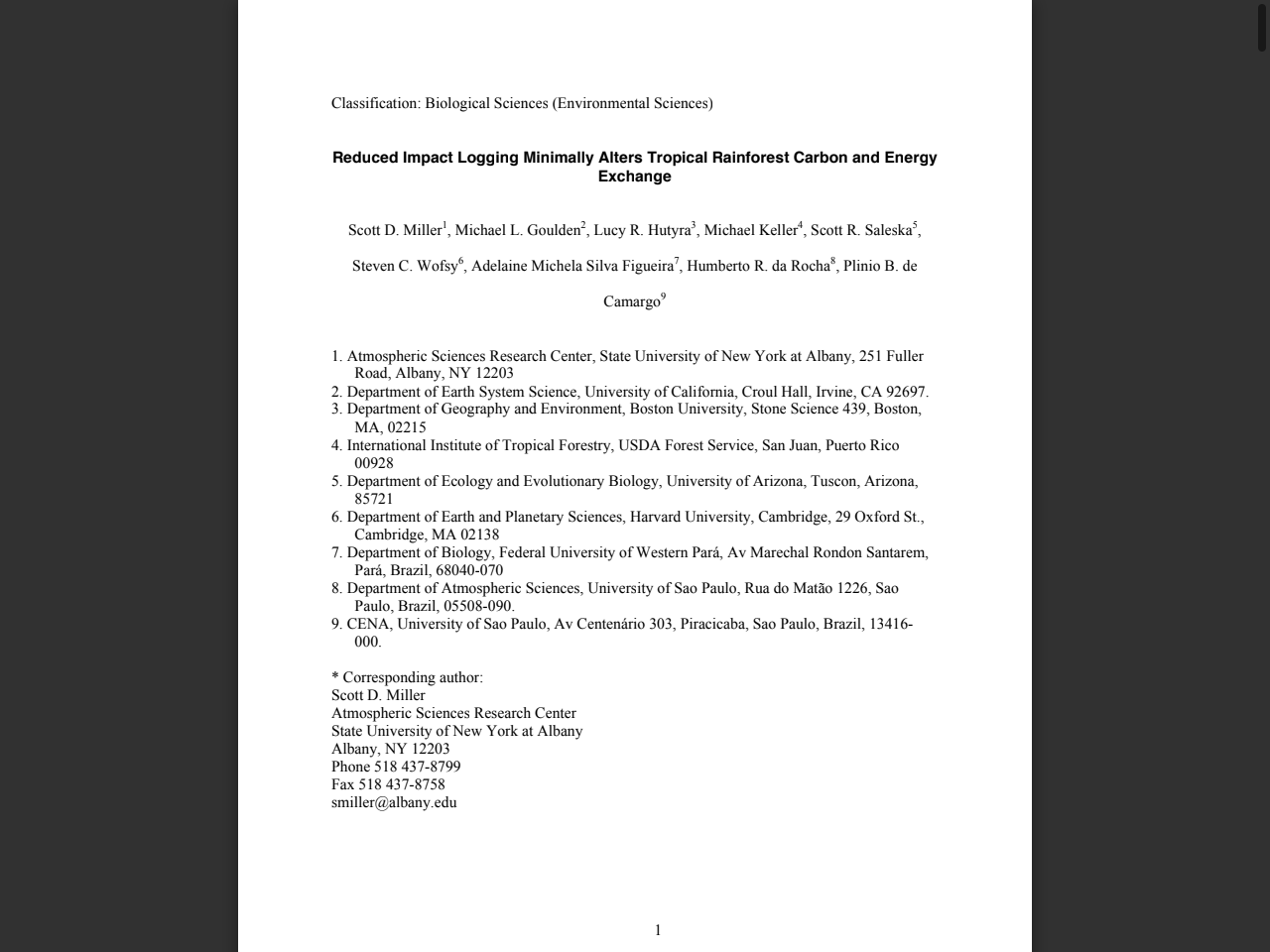 Preview of Reduced Impact Logging Minimally Alters Tropical Rainforest Carbon and Energy Exchange - Harvard School of Engineering and Applied Sciences, accessed July 31, 2025