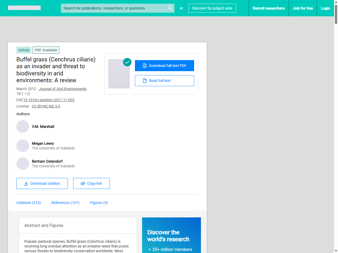 Preview of (PDF) Buffel grass (Cenchrus ciliaris) as an invader and threat to biodiversity in arid environments: A review - ResearchGate, accessed July 7, 2025