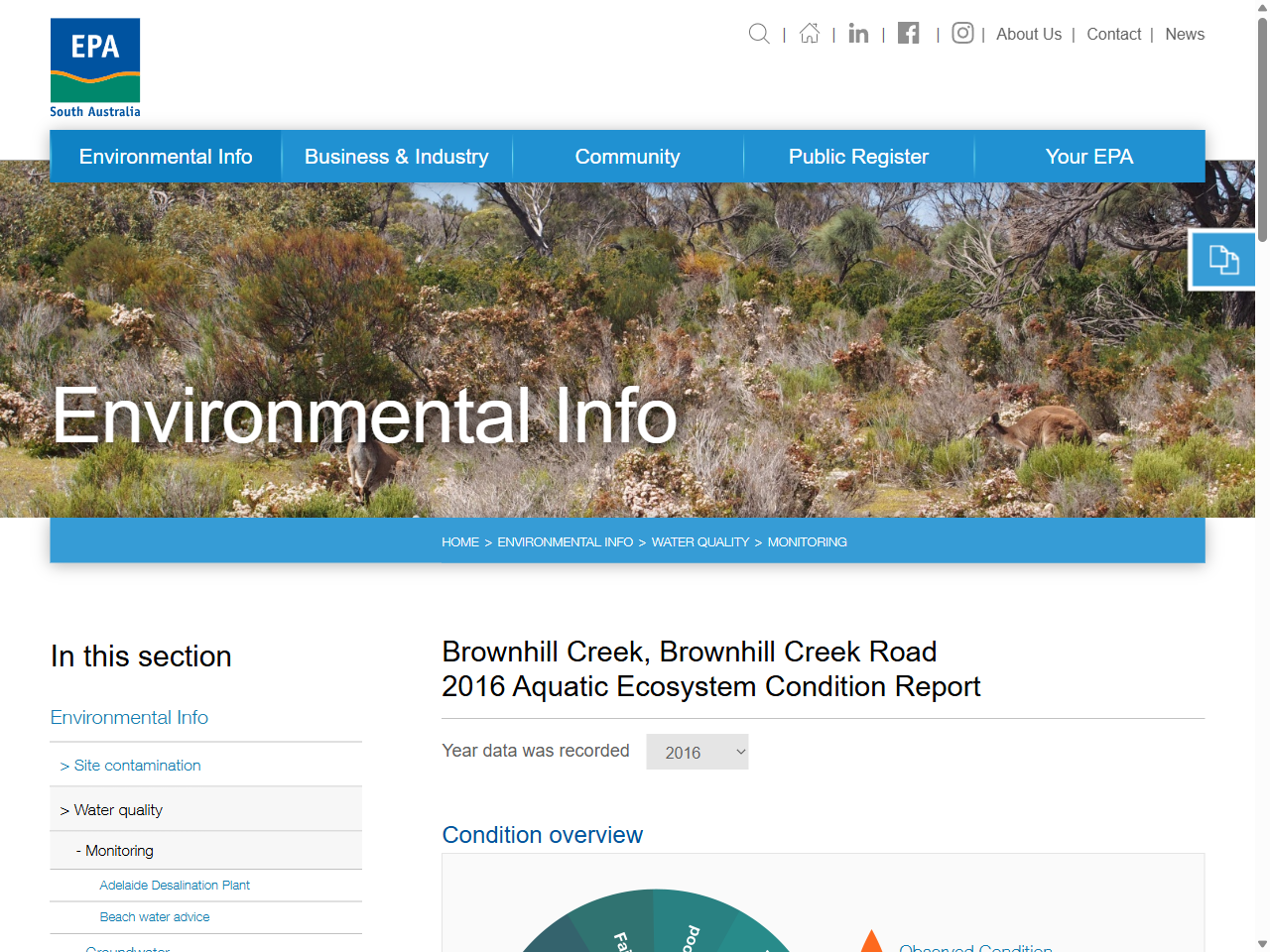 Preview of Brownhill Creek, Brownhill Creek Road 2016 Aquatic Ecosystem Condition Report | EPA, accessed July 13, 2025, 