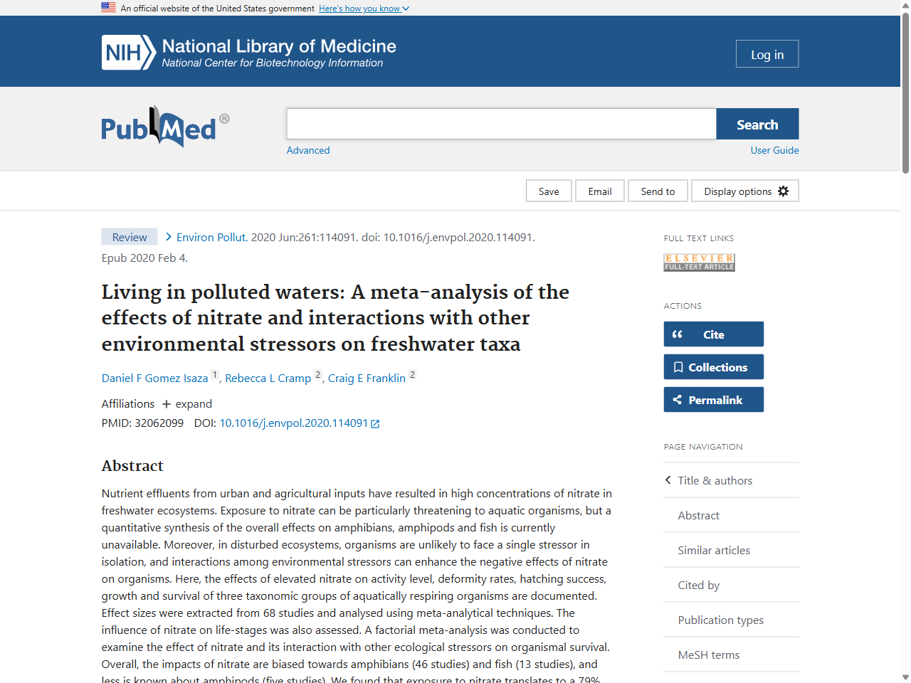 Preview of Living in polluted waters: A meta-analysis of the effects of nitrate and interactions with other environmental stressors on freshwater taxa - PubMed, accessed August 17, 2025,