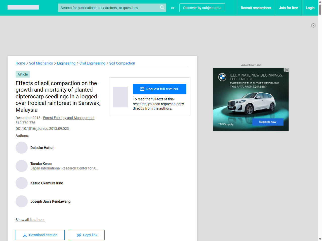 Preview of Effects of soil compaction on the growth and mortality of planted dipterocarp seedlings in a logged-over tropical rainforest in Sarawak, Malaysia | Request PDF - ResearchGate, accessed July 30, 2025, 