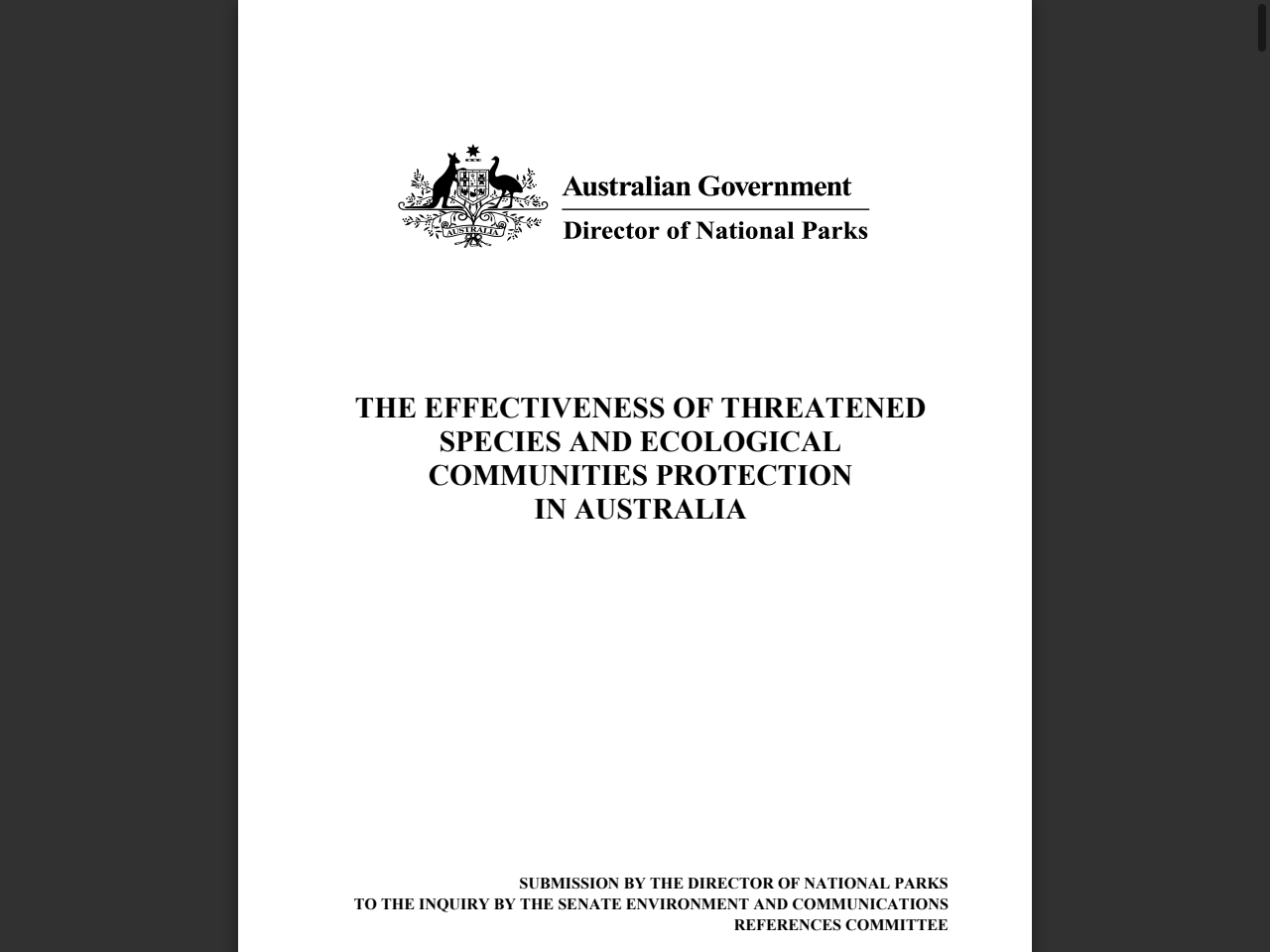 Preview of THE EFFECTIVENESS OF THREATENED SPECIES AND ECOLOGICAL COMMUNITIES PROTECTION IN AUSTRALIA, accessed July 15, 2025
