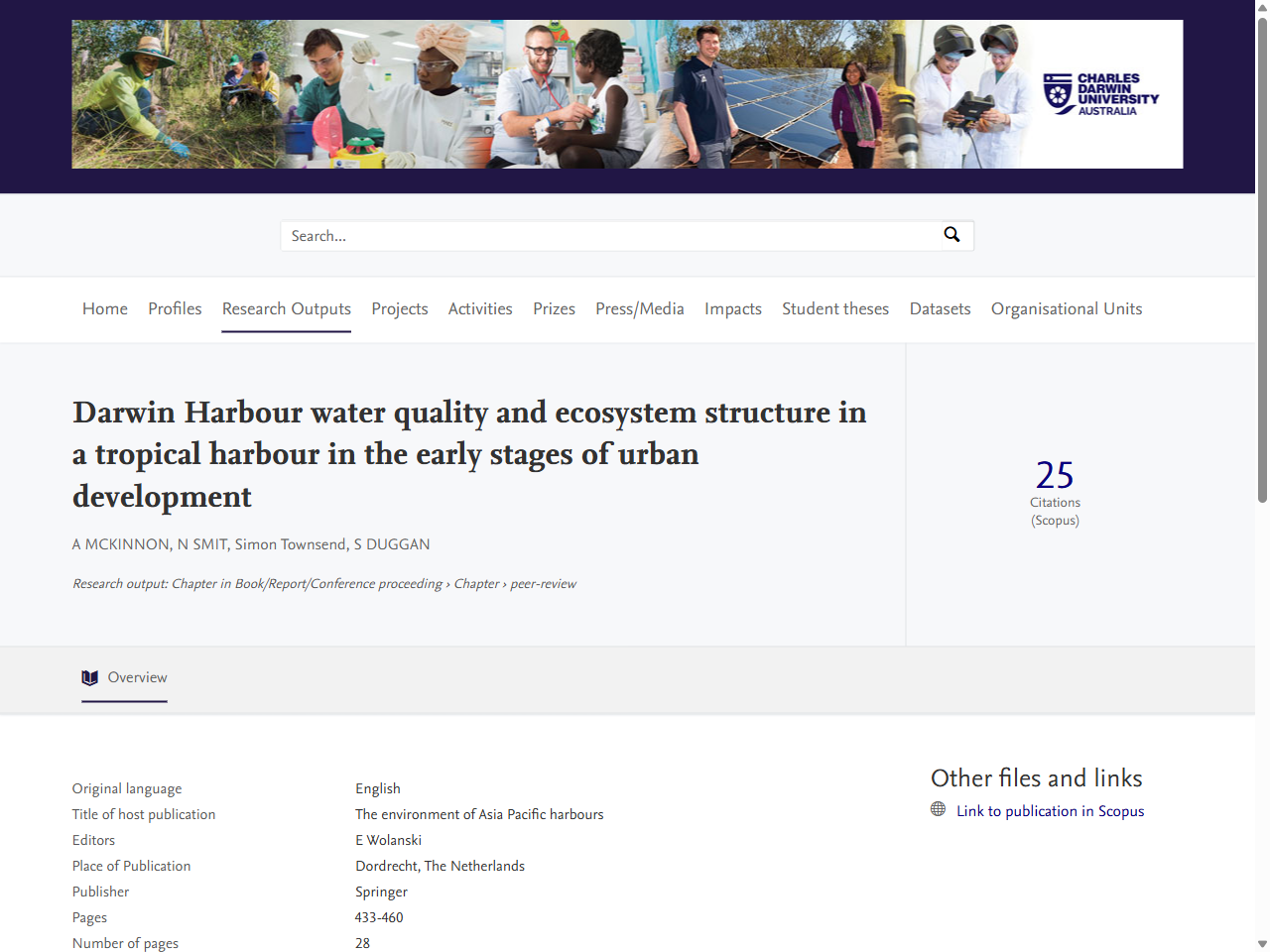 Preview of Darwin Harbour water quality and ecosystem structure in a tropical harbour in the early stages of urban development - CDU Research Webportal, accessed July 25, 2025,