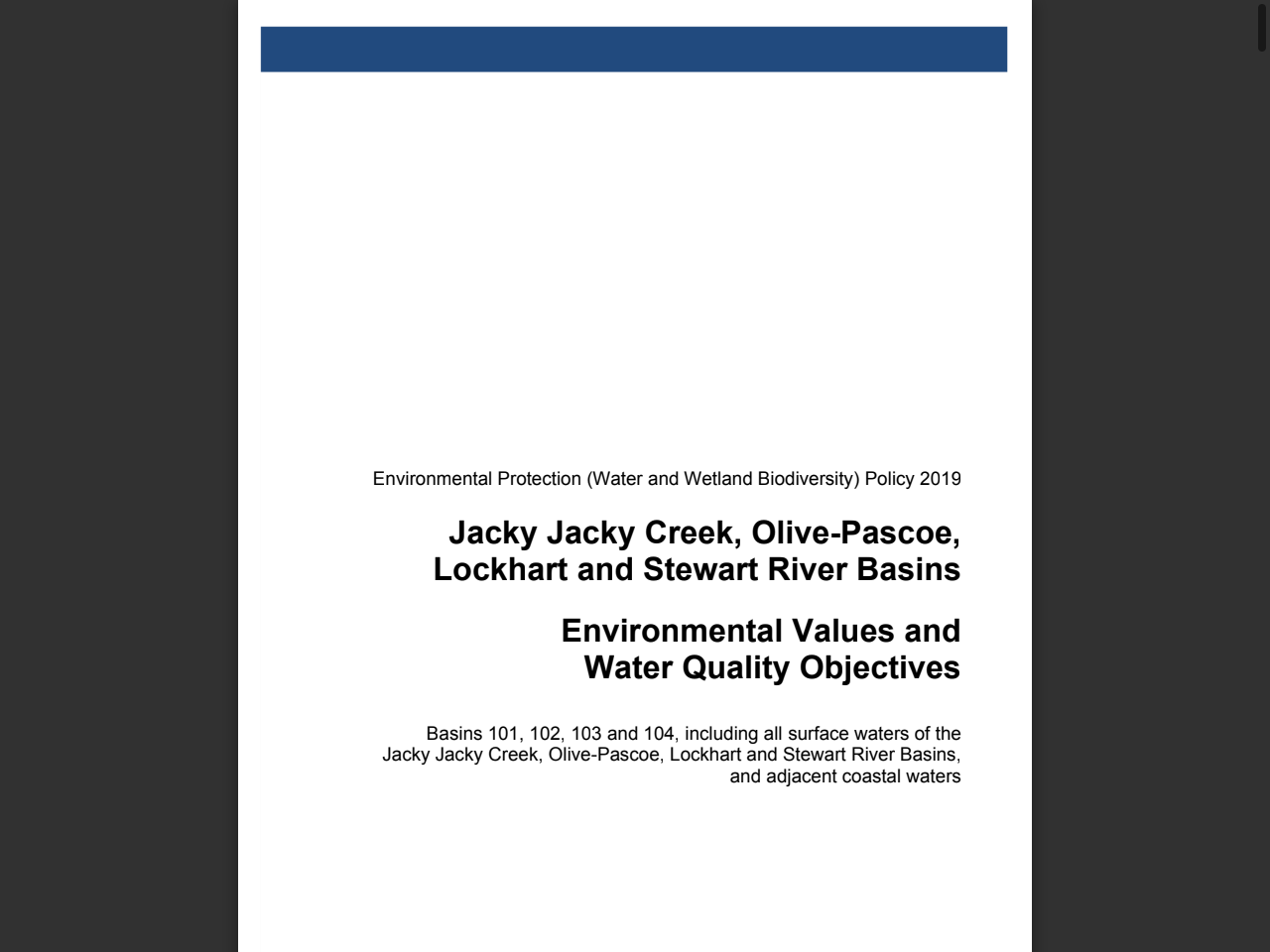 Preview of Water Quality objectives for the region - Department of Lands, Planning and Environment