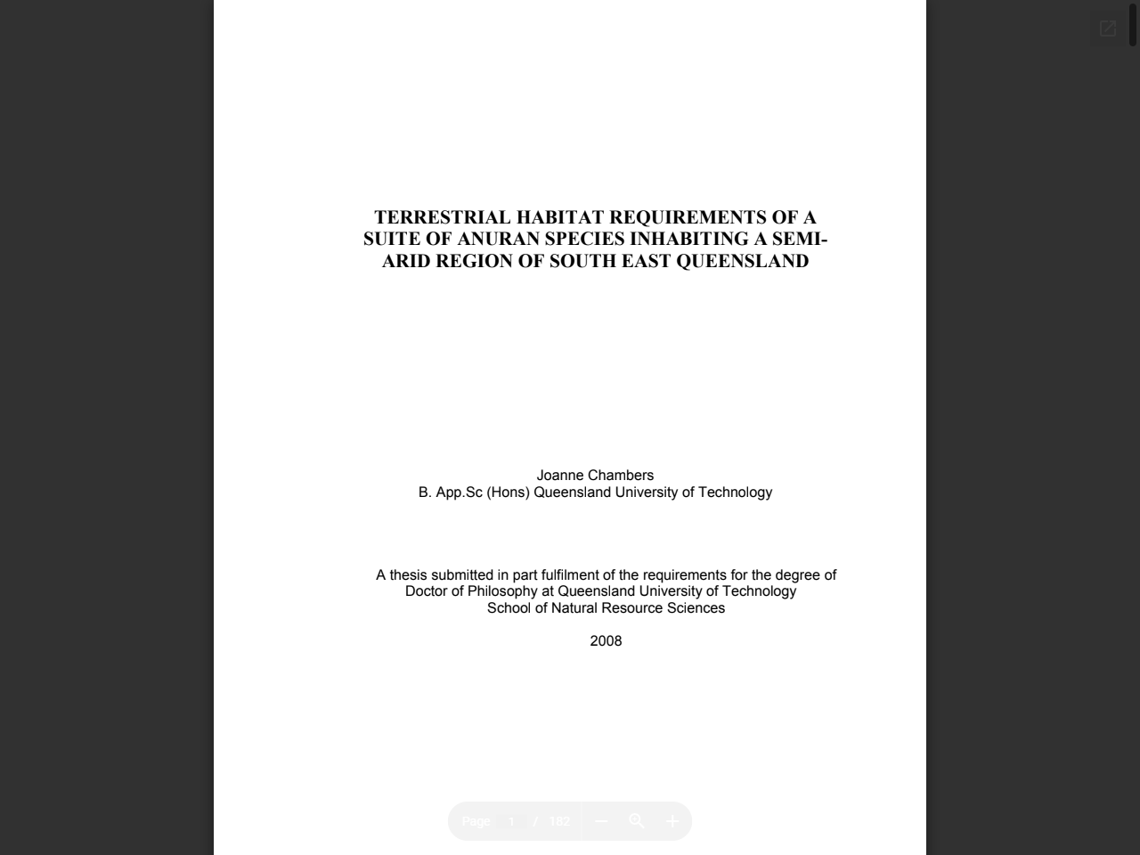 Preview of TERRESTRIAL HABITAT REQUIREMENTS OF A ... - QUT ePrints, accessed May 15, 2025,