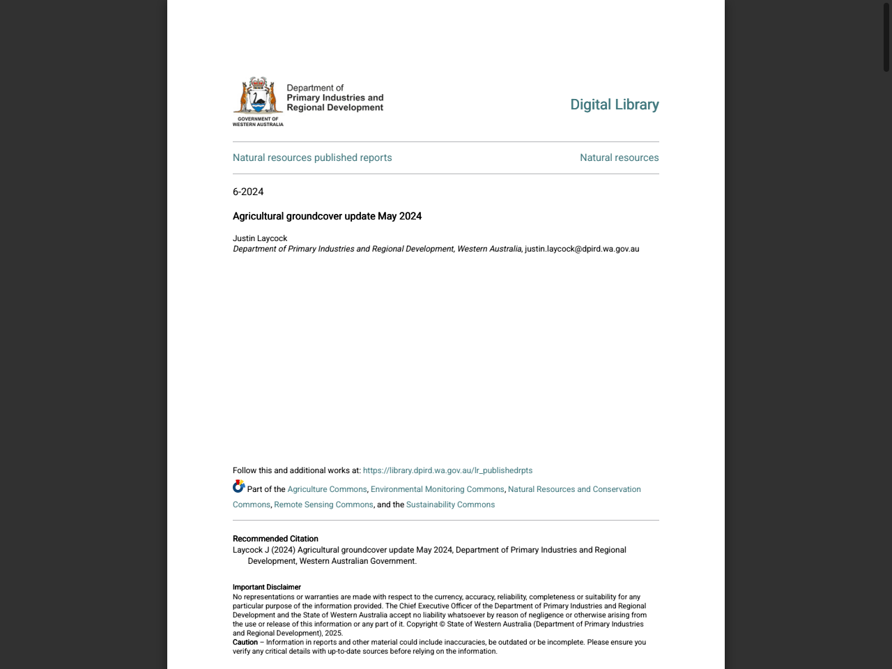 Preview of Agricultural groundcover update May 2024 - DPIRD's Digital library