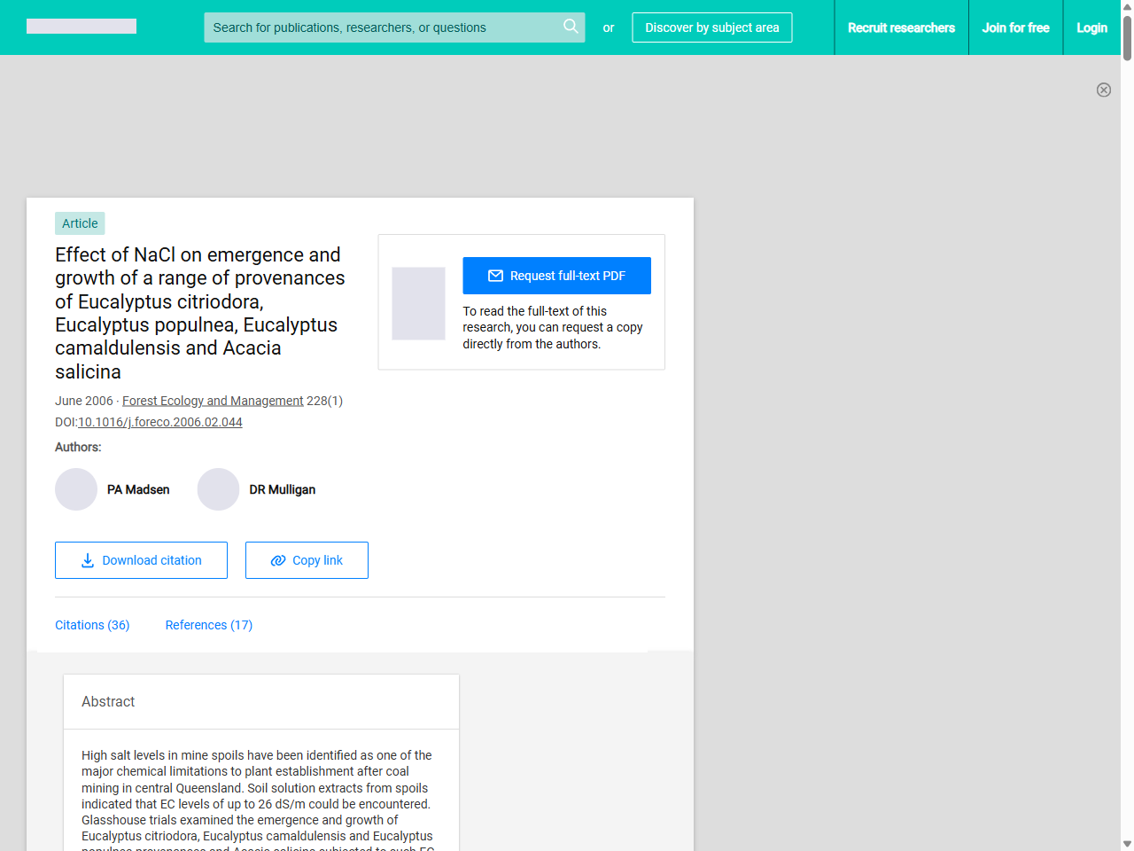 Preview of Effect of NaCl on emergence and growth of a range of provenances of Eucalyptus citriodora, Eucalyptus populnea, Eucalyptus camaldulensis and Acacia salicina - ResearchGate, accessed July 11, 2025, 