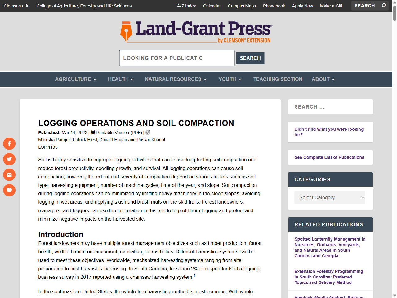 Preview of Logging Operations and Soil Compaction - Land-Grant Press - Clemson University, accessed July 20, 2025