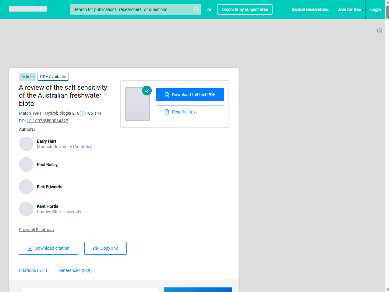 Preview of (PDF) A review of the salt sensitivity of the Australian freshwater biota, accessed August 11, 2025,
