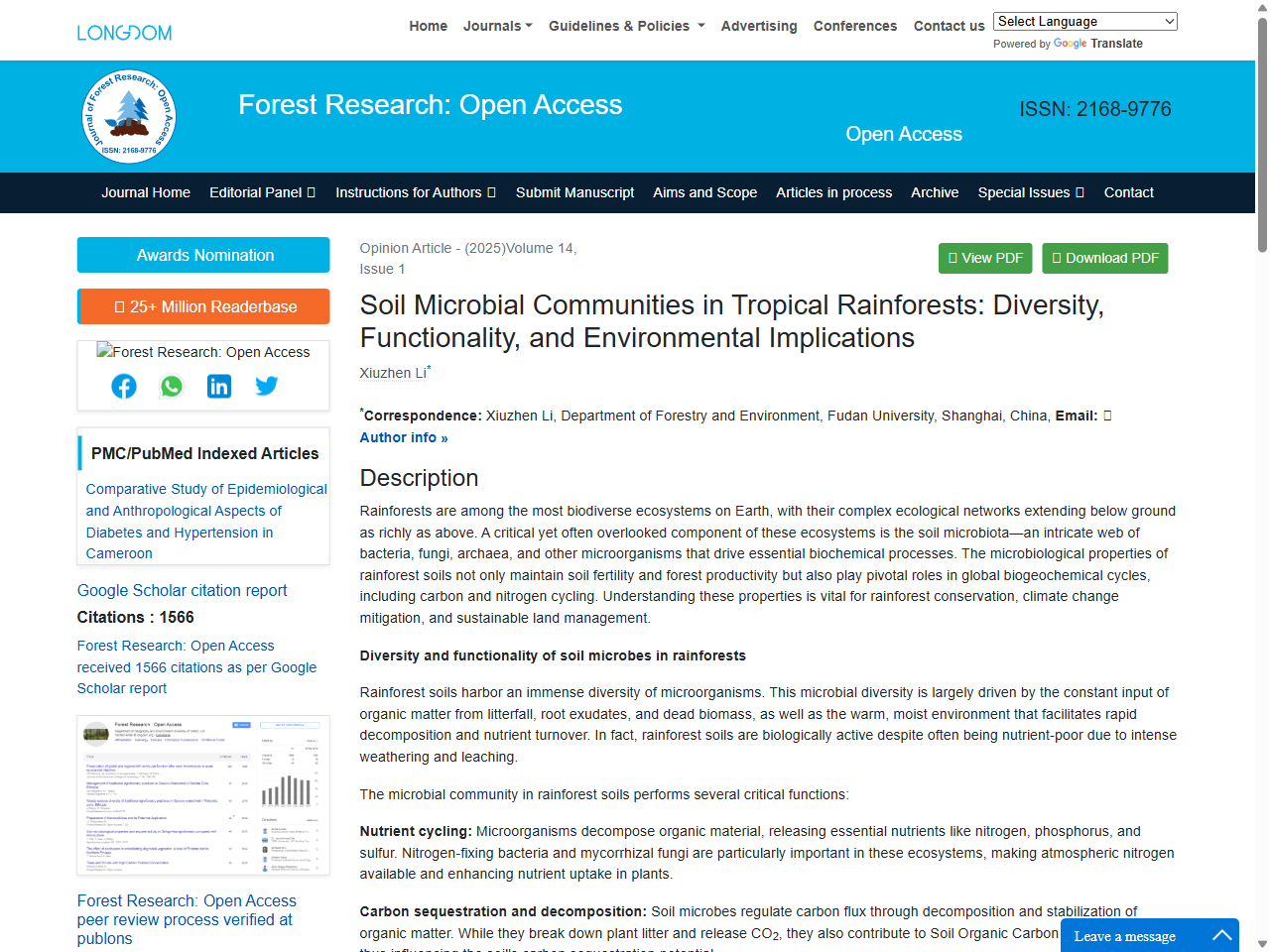 Preview of Soil Microbial Communities in Tropical Rainforests: Diversity, Fu - Longdom Publishing SL, accessed July 23, 2025