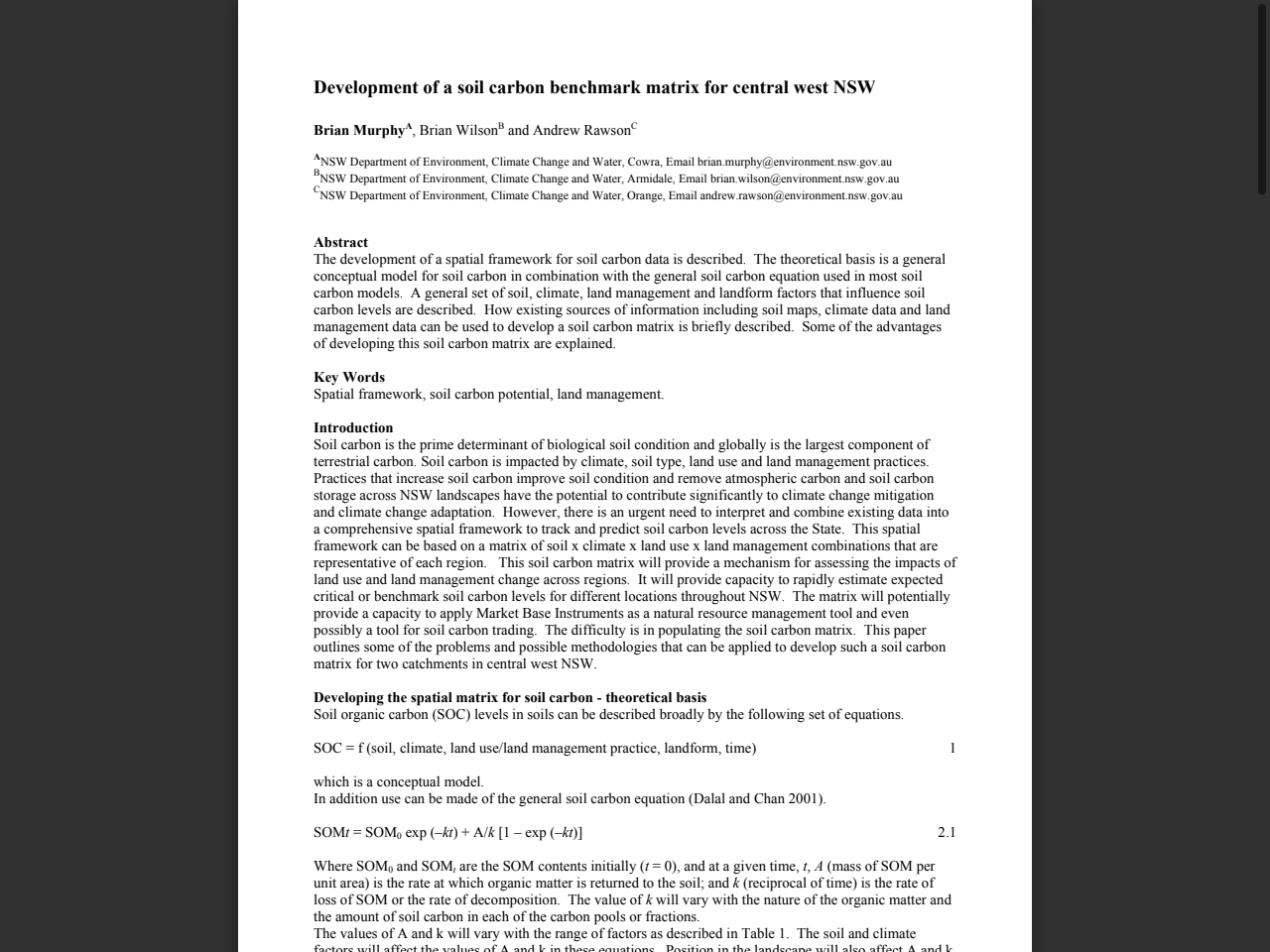 Preview of Development of a soil carbon benchmark matrix for central west NSW - IUSS