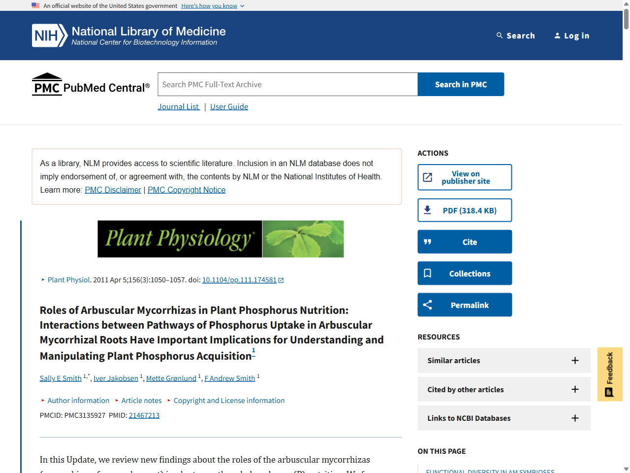 Preview of Roles of Arbuscular Mycorrhizas in Plant Phosphorus Nutrition: Interactions between Pathways of Phosphorus Uptake in Arbuscular Mycorrhizal Roots Have Important Implications for Understanding and Manipulating Plant Phosphorus Acquisition, accessed August 4, 2025