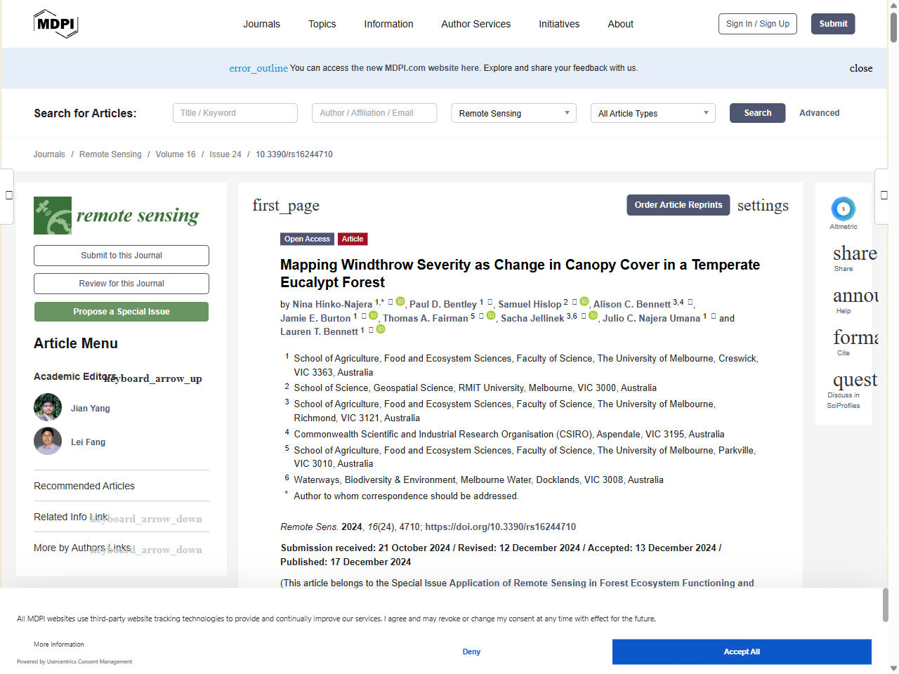 Preview of Mapping Windthrow Severity as Change in Canopy Cover in a Temperate Eucalypt Forest - MDPI, accessed May 15, 2025,
